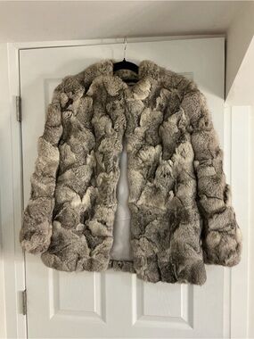 Vintage Rabbit Fur Coat in Taupe Gray